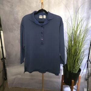 Vintage Jacque & KoKo Classic Blue Button Down Knit Shirt for Women Sz 14/16